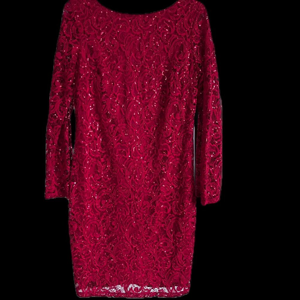 Marina Red Lace and Sequined Dress Size 8 - Picture 4 of 7